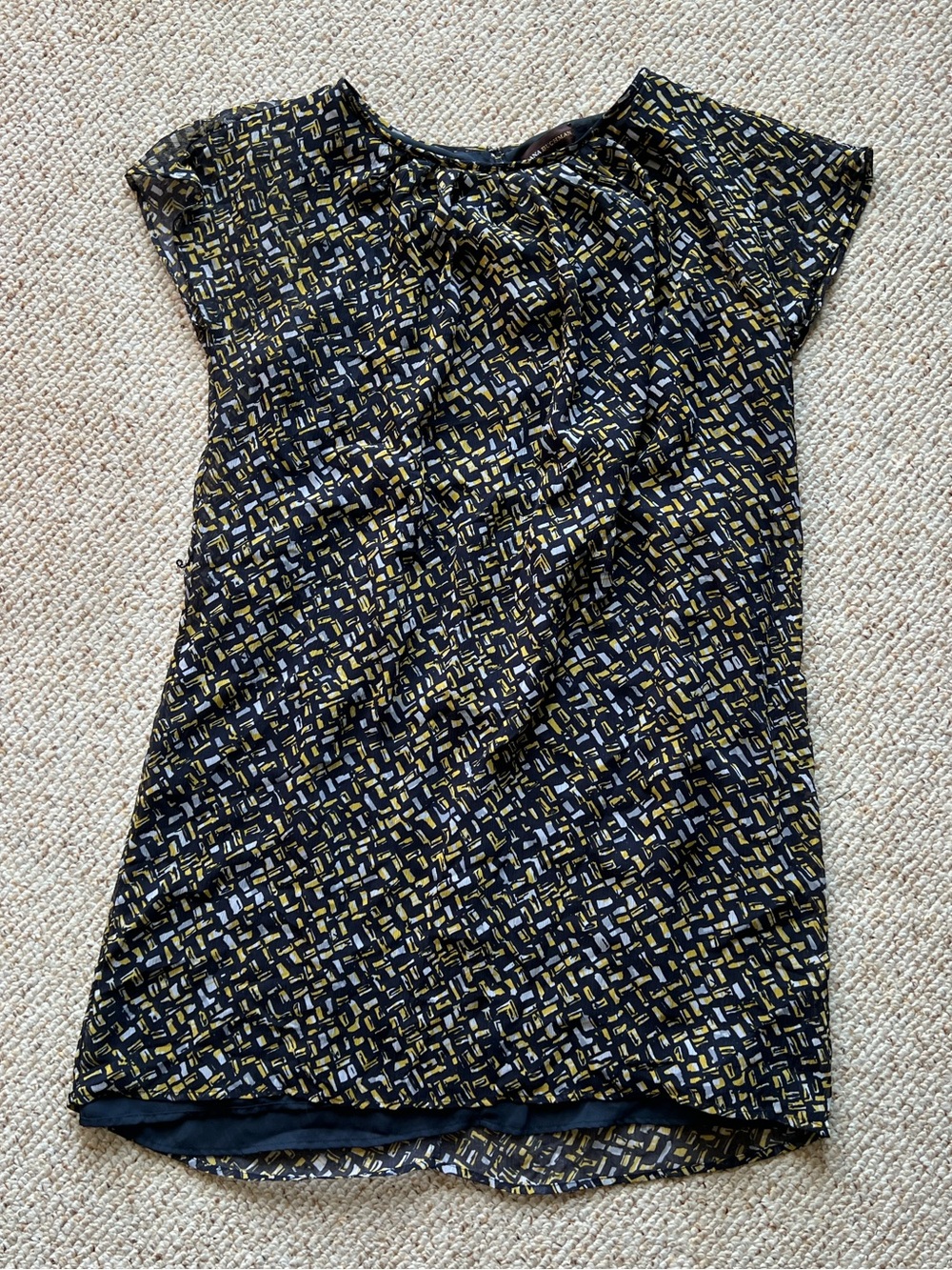 Dana Buchman Shift Dress XL Geometric Abstract Mosaic Sheer Cap Sleeve Short